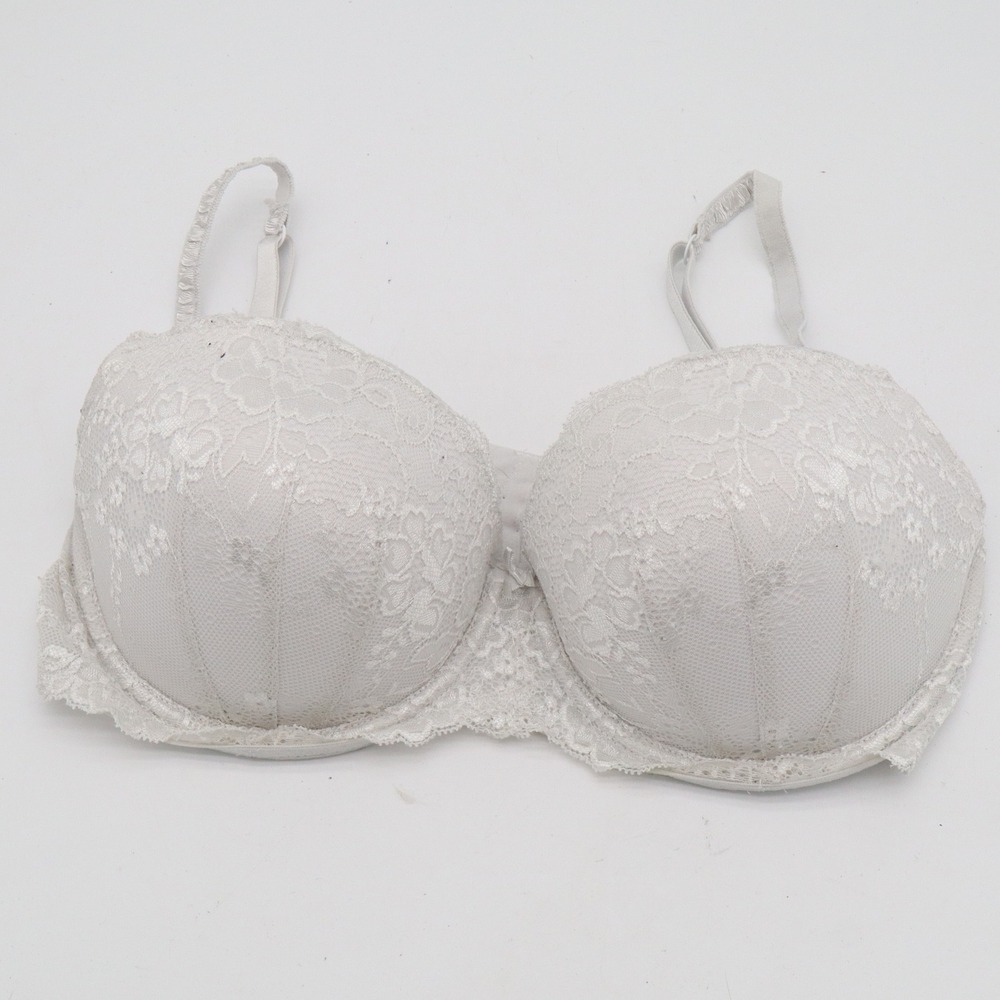 Candie's Bra Womens 36D Demi White Lace Underwire Padded Hook Eye Excellent